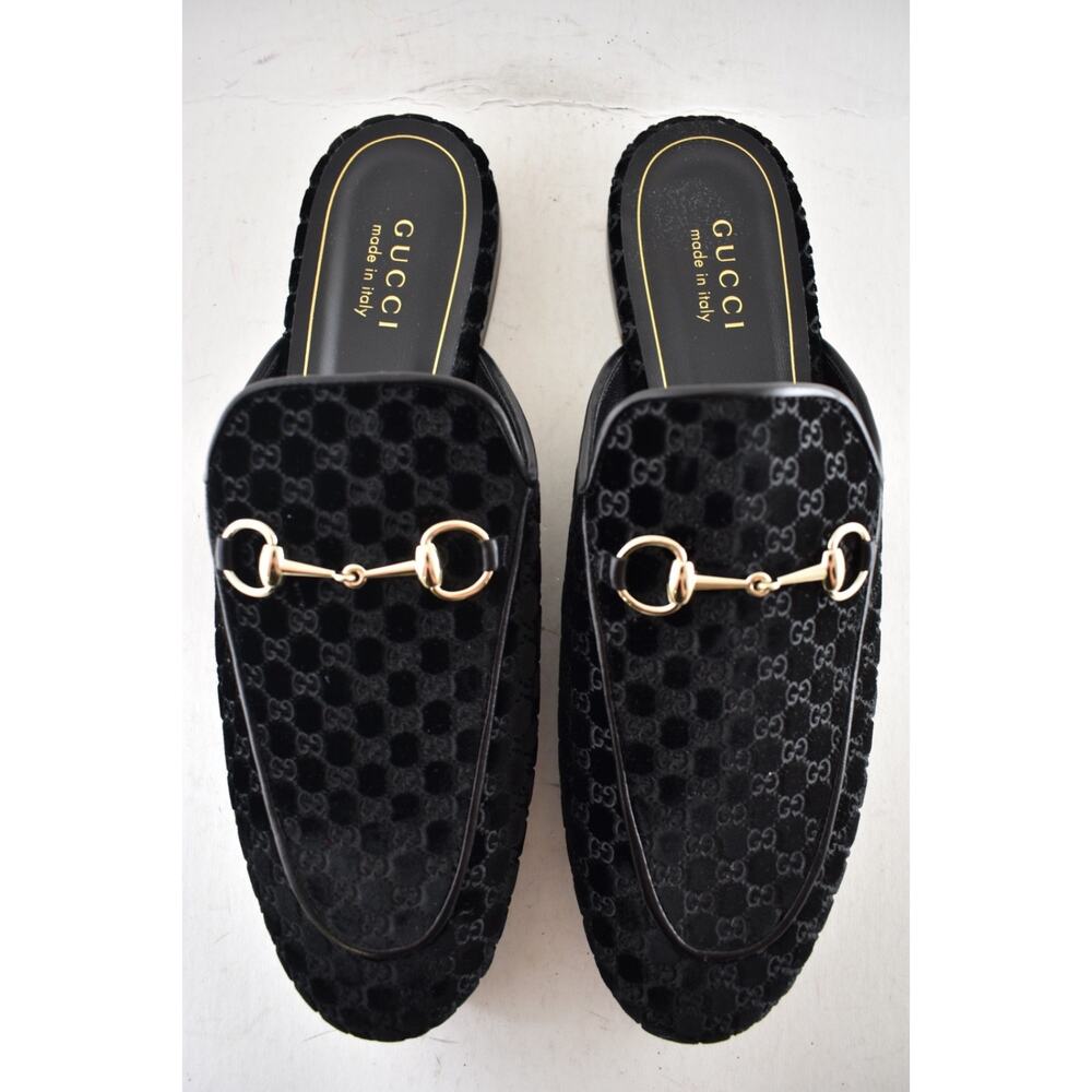 Gucci Princetown Velvet GG Logo Black Backless Slide Loafer Mule Slipper Flat 41 - Picture 9 of 16